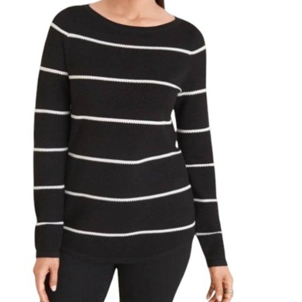 Chico's Women's Size 0 / S B/W Textured Stripe Bateau-Neck Pullover Sweater